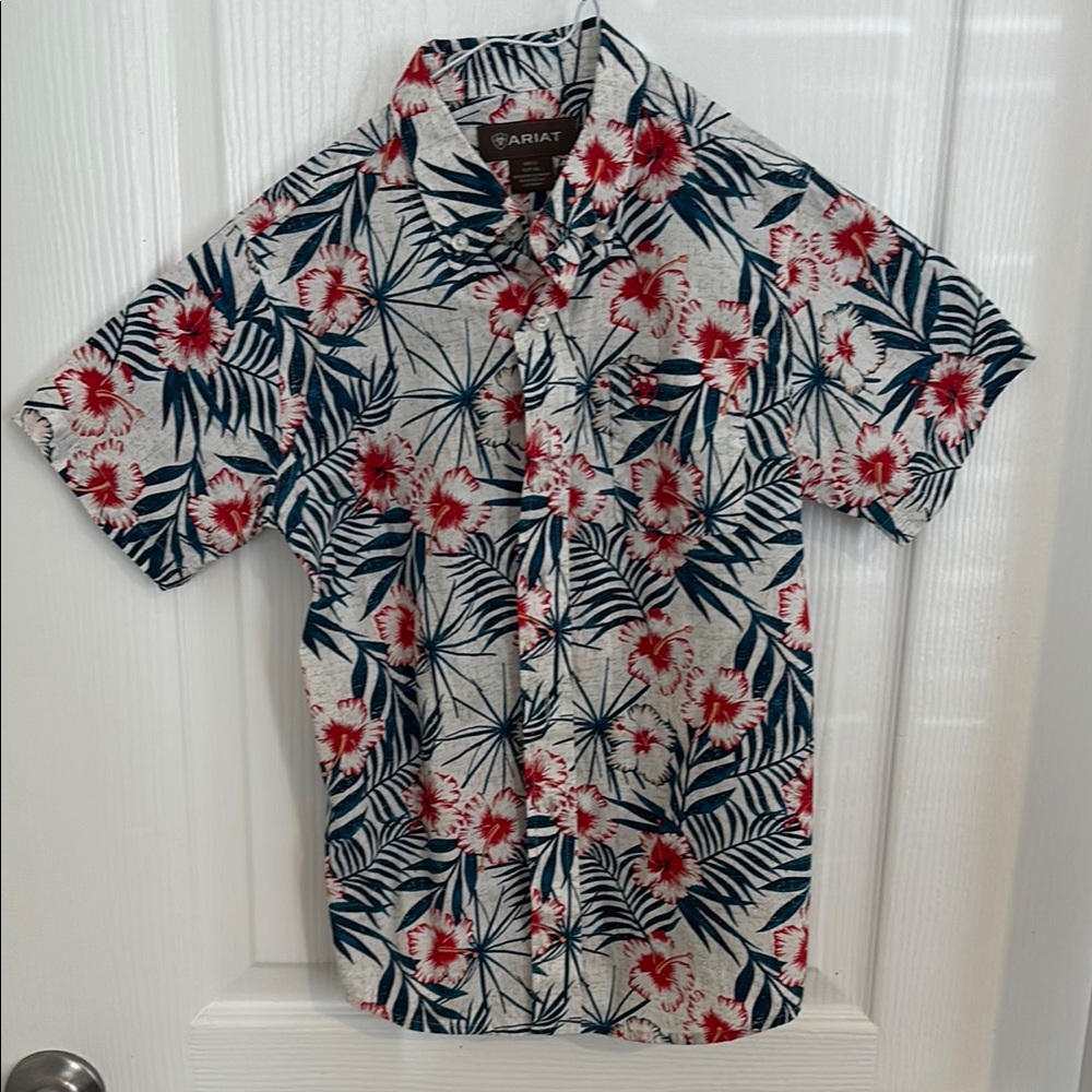 Ariat Kids Floral Button Down Shirt - Red and Blue